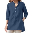 thumbnail image 2 of Conairie Women Linen Shirts Short Sleeve Regular Fit Collar Button Shirts Solid Lightweight Soft Basic Work Tee Vacation Clothes Blue XXL, 2 of 9