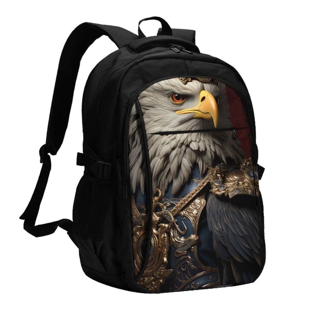 Balery Noble Style Bald Eagle Mochila con carga USB para hombre y mujer - Mochila impermeable y antirrobo para laptop con puerto USB para viajes, trabajo