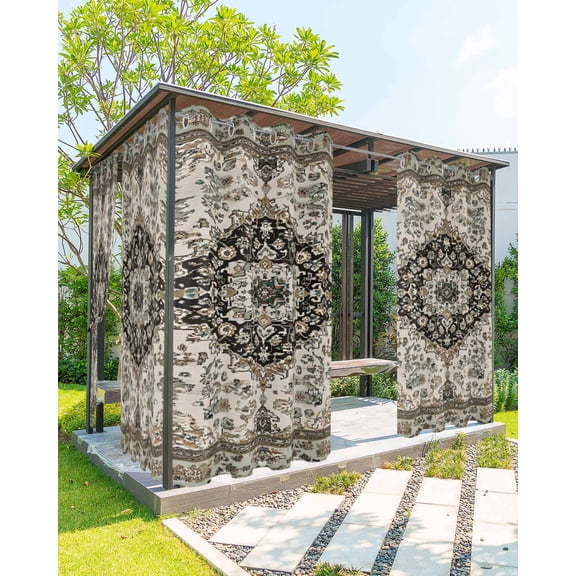 nqOlkjepod Outdoor Curtains for Patio Waterproof, Retro Boho Outdoor Privacy Panels Grommet, Farmhouse Neutral Ethnic Florals Motifs Blackout Outside Curtains for Porch/Cabana 54"x84", 2 Panels