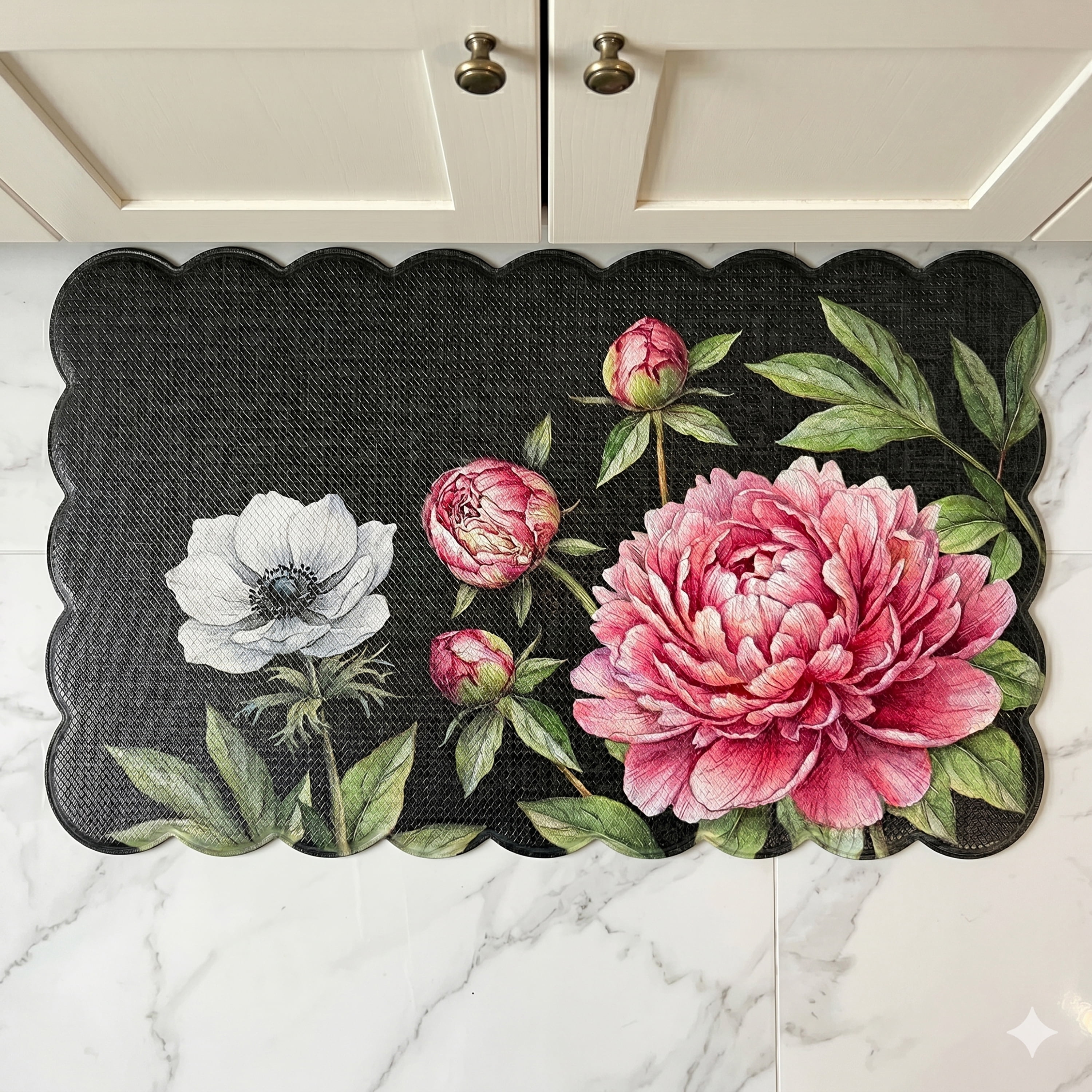 Scalloped Edge Anti-Fatigue Mat 18x30 - Peony - Black