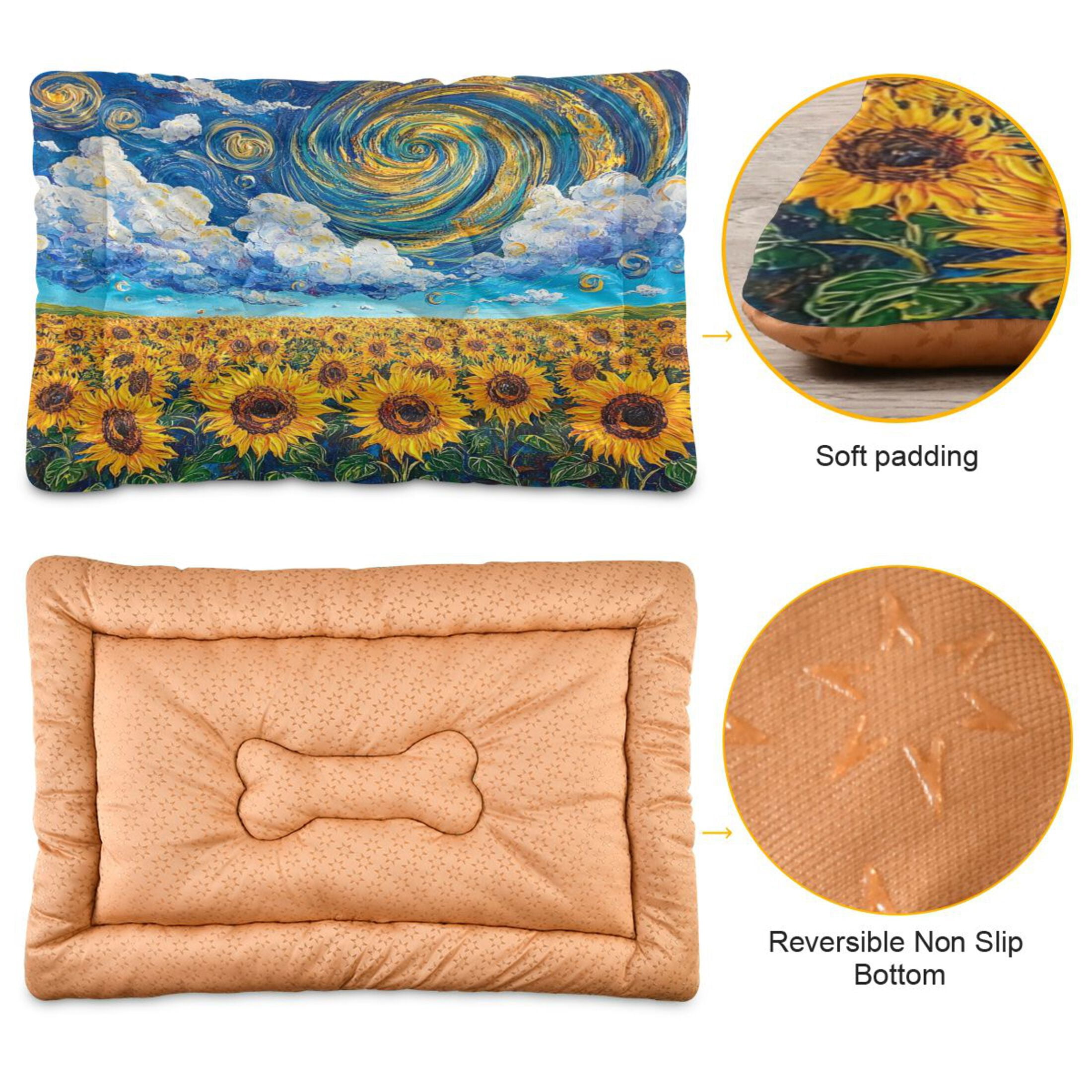 Qxltty Sunflower with Swirling Clouds Ped Pad Wear-resistant and Hard to Bite Through Sleeping Pad for Small Medium Large Dogs Winter Pet Bed 36×24in