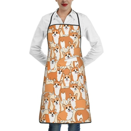 

Lukts Corgi Animal Pattern Kitchen Apron Waterdrop Resistant Apron with adjustable Aprons for Women and Men with Pockets Cooking Apron