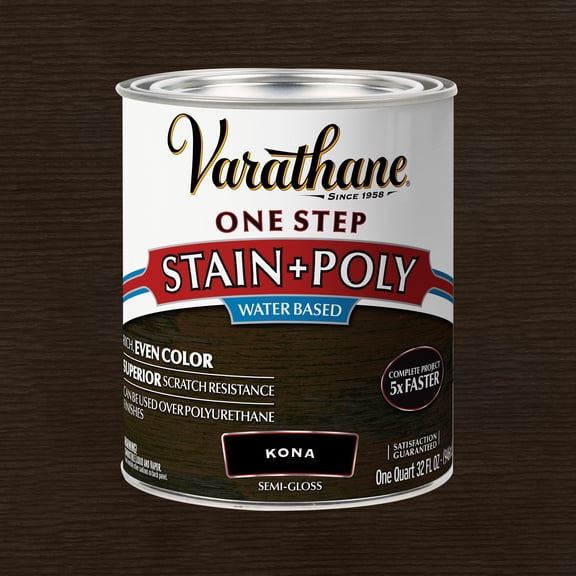 Kona, Varathane One Step Interior Wood Stain   Polyurethane, Semi-Gloss -333655, Quart