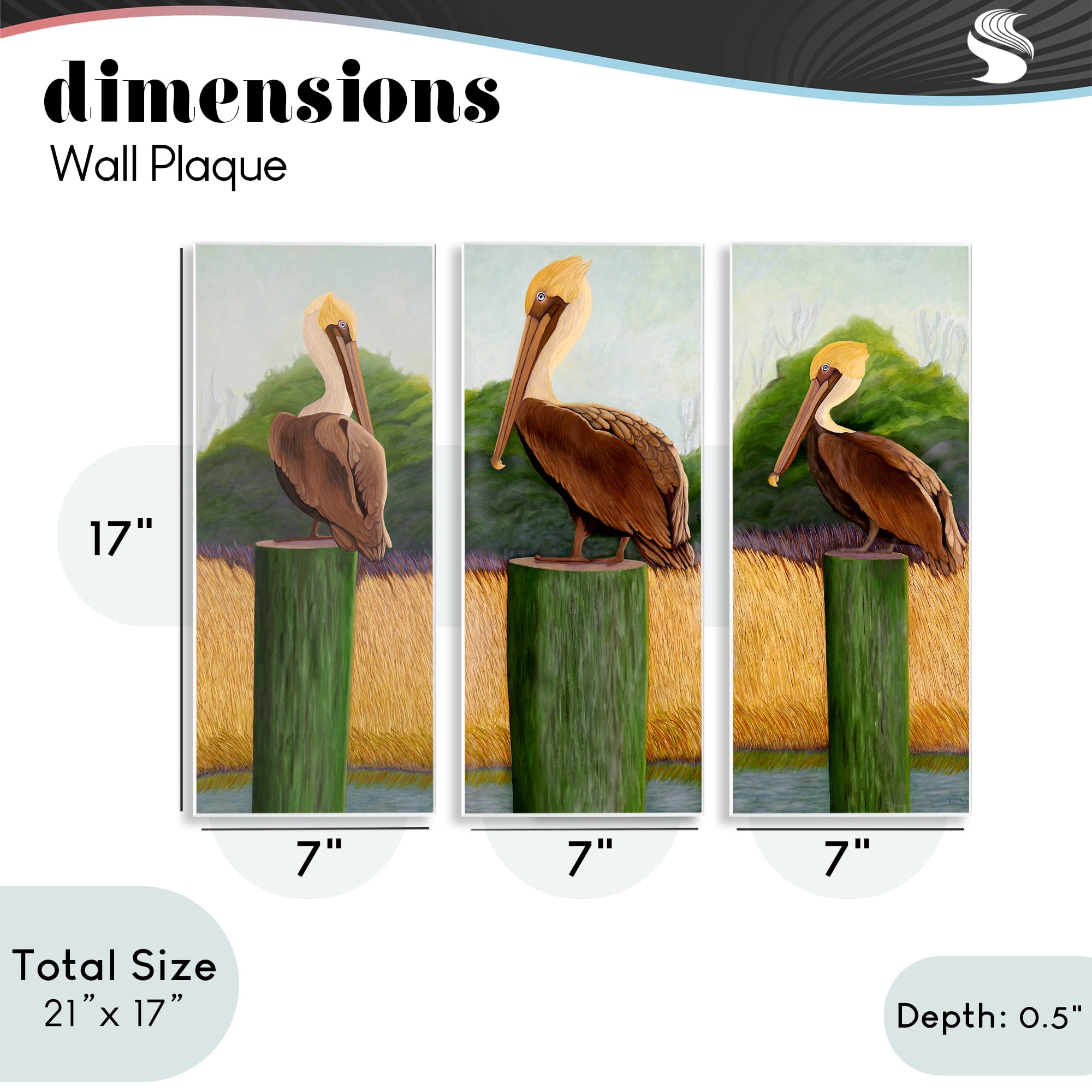 Stupell Industries Blue Eyed Pelicans in Marsh 3 Piece Wall Plaque Art Set, design by Barbara Fallenbaum