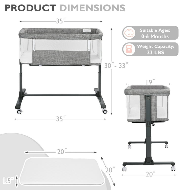 AILEEKISS Baby Bassinet with Wheels, Height Adjustable