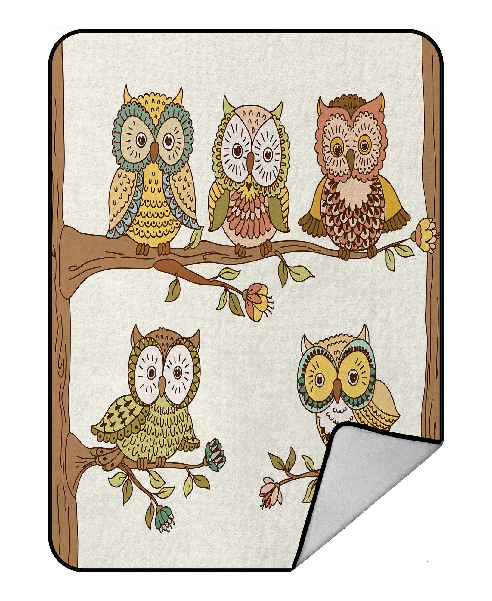 PHFZK Owls Blanket, Cute Owls on Branches Floral Background Fleece