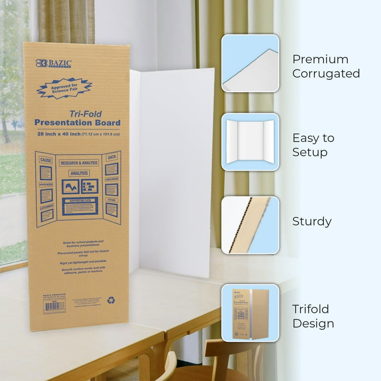 BAZIC White Tri-Fold Project Presentation Display Board 28"x40", 30-Pack