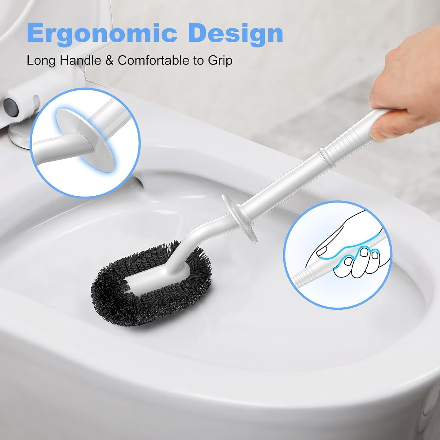 Toilet Bowl Brush Holder Set: Curved Design with Holder for Deep Cleaning Under Rim - Compact Hidden Scrubber for Small Space - Modern RV Bathroom Accessories