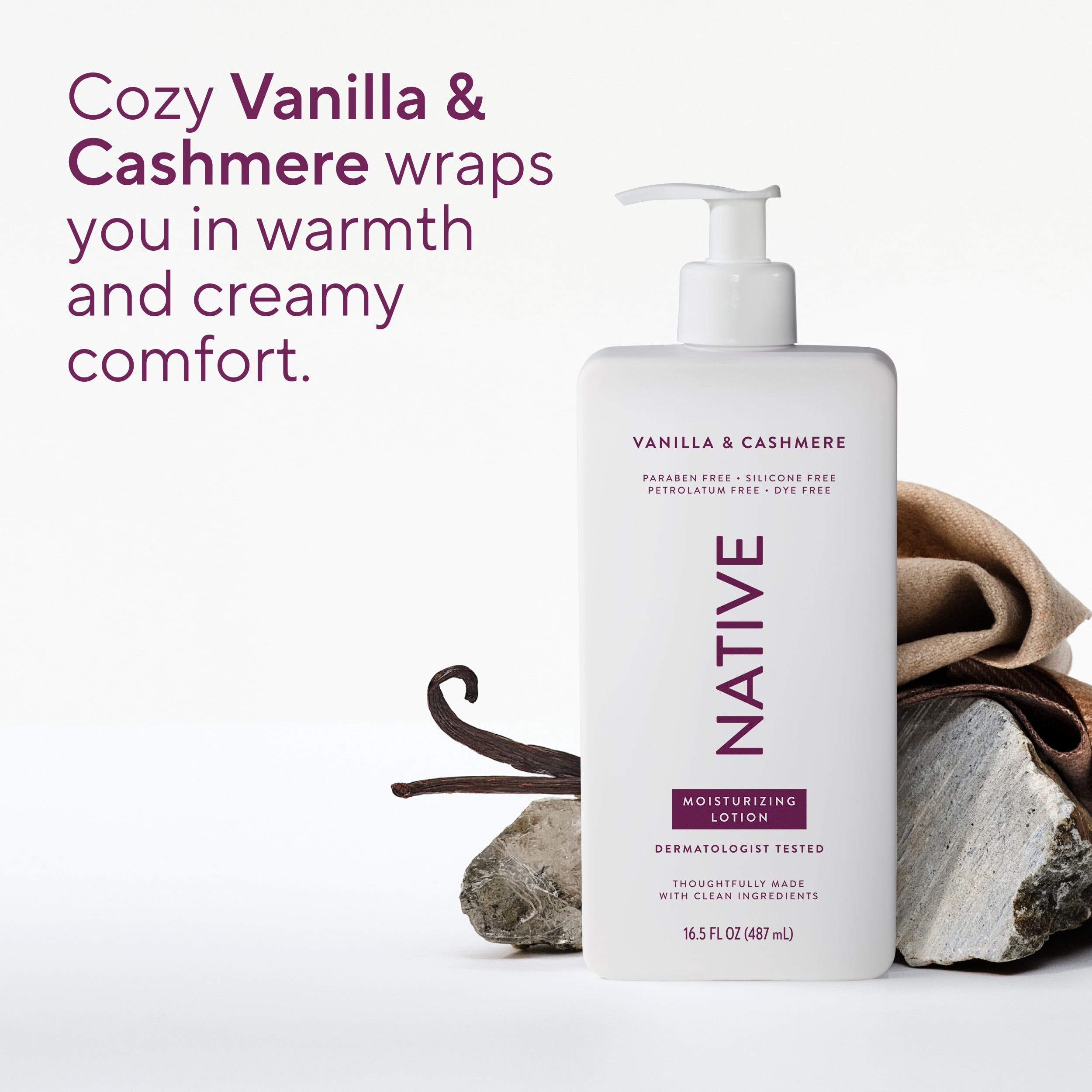 Native Moisturizing Body Lotion, Vanilla & Cashmere, Daily Dermatologist Tested for Sensitive Skin, for Women & Men, 16.5 fl oz