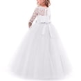 thumbnail image 3 of FYMNSI Girls Dresses Toddler Kids Lace 3/4 Sleeves Floral Princess Dress Wedding Party Formal Evening Long Gown 5-6 Years White, 3 of 8