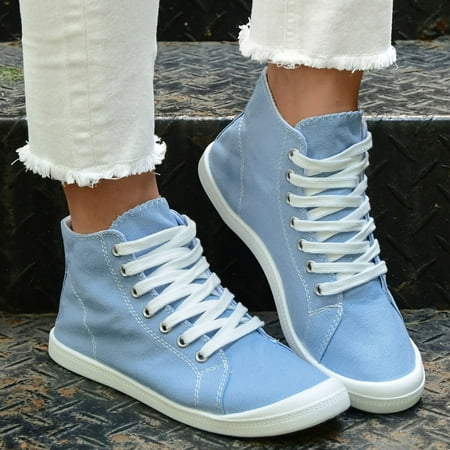

HIBRO Ladies High Top Casual Shoes Soft Sole Massage Flat Sneakers Fashion Casual Lace Up Casual Shoes Soft Sole Sneakers