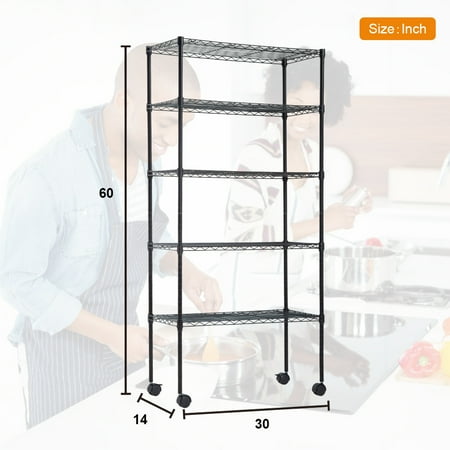 60x30x14 BestOffice 5-Shelf Wire Tier Layer Shelving 60x30x14 Storage Rack,Black