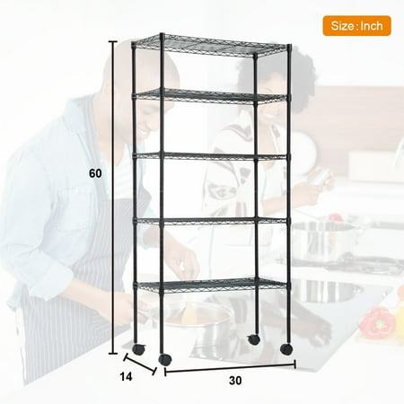 14”D x 30”W x 60”H 5-Tier Wire Shelving Unit NSF Certification Storage Organizer Height Adjustable Commercial Grade Heavy Duty Utility Metal Rack for Garage Office kitchen on