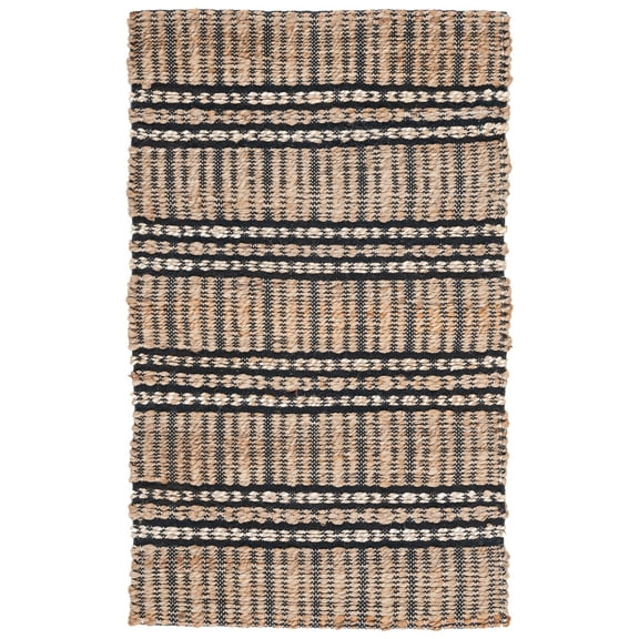 SAFAVIEH Natural Fiber Petra Striped Area Rug, Black/Natural, 3' x 5'