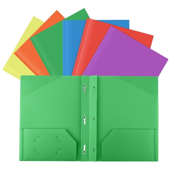 PLNYA 6-Pack Plastic 2-Pocket Folders with Metal Clasps, Letter Size