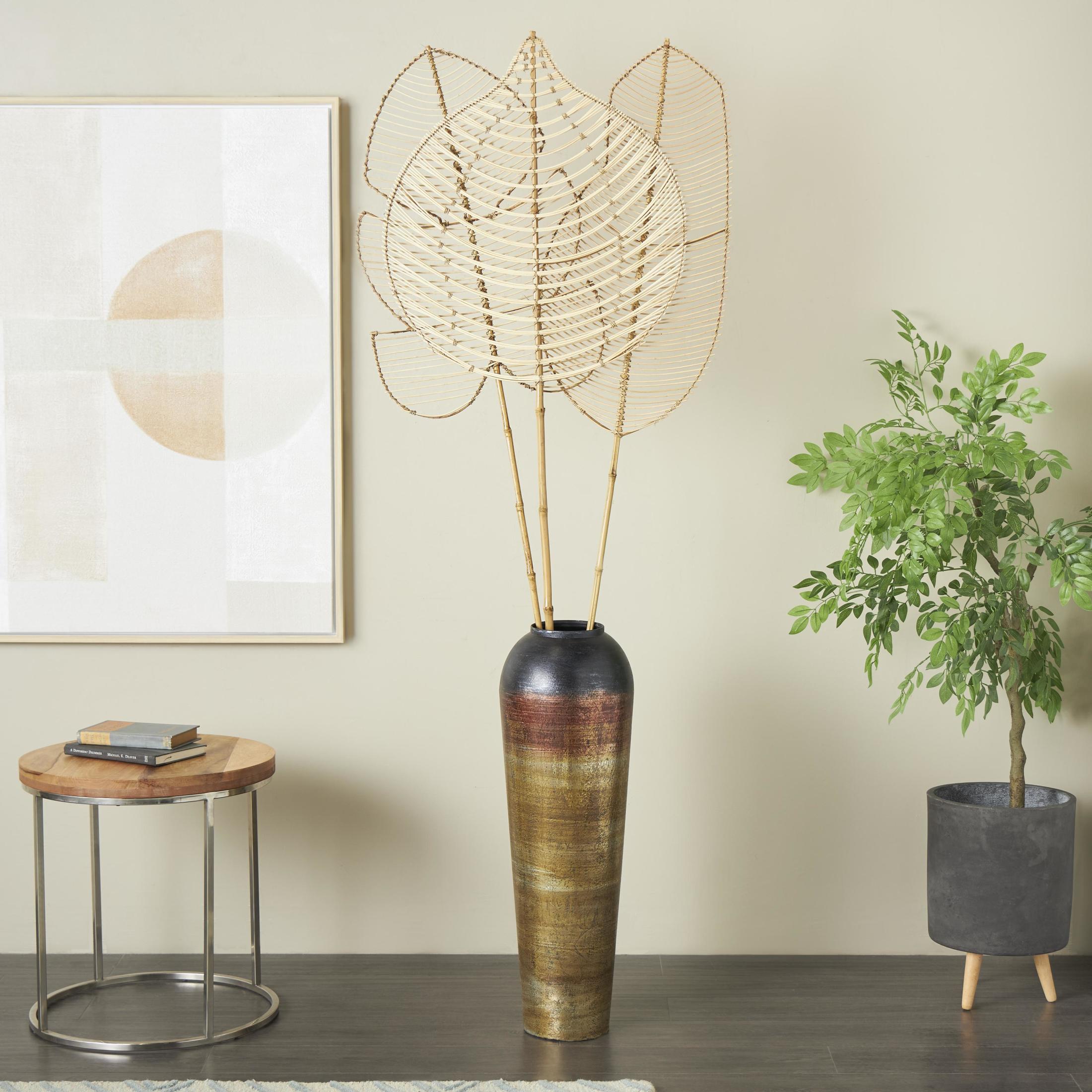 79" Palm Tree Handmade Tall Woven Leaf Stick Rattan Natural Foliage Branch Bouquet with Varying Shapes, by DecMode (3 Count)