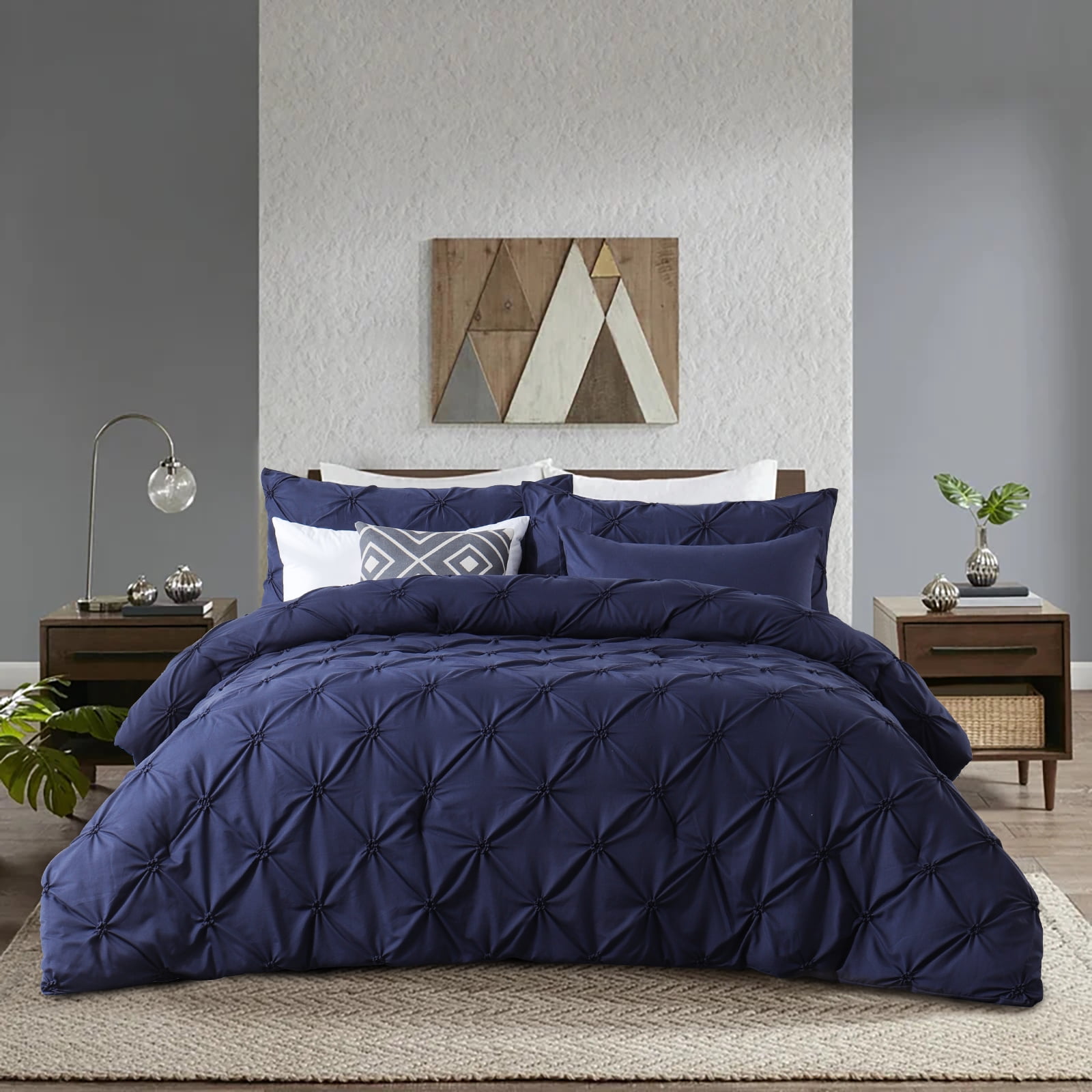 RUIKASI Blue King Comforter Set - Soft and Fluffy Bedding 3 Pieces Set, Pintuck Blue Bedding Sets King Size, Bed Set with Comforter, Pillowcases