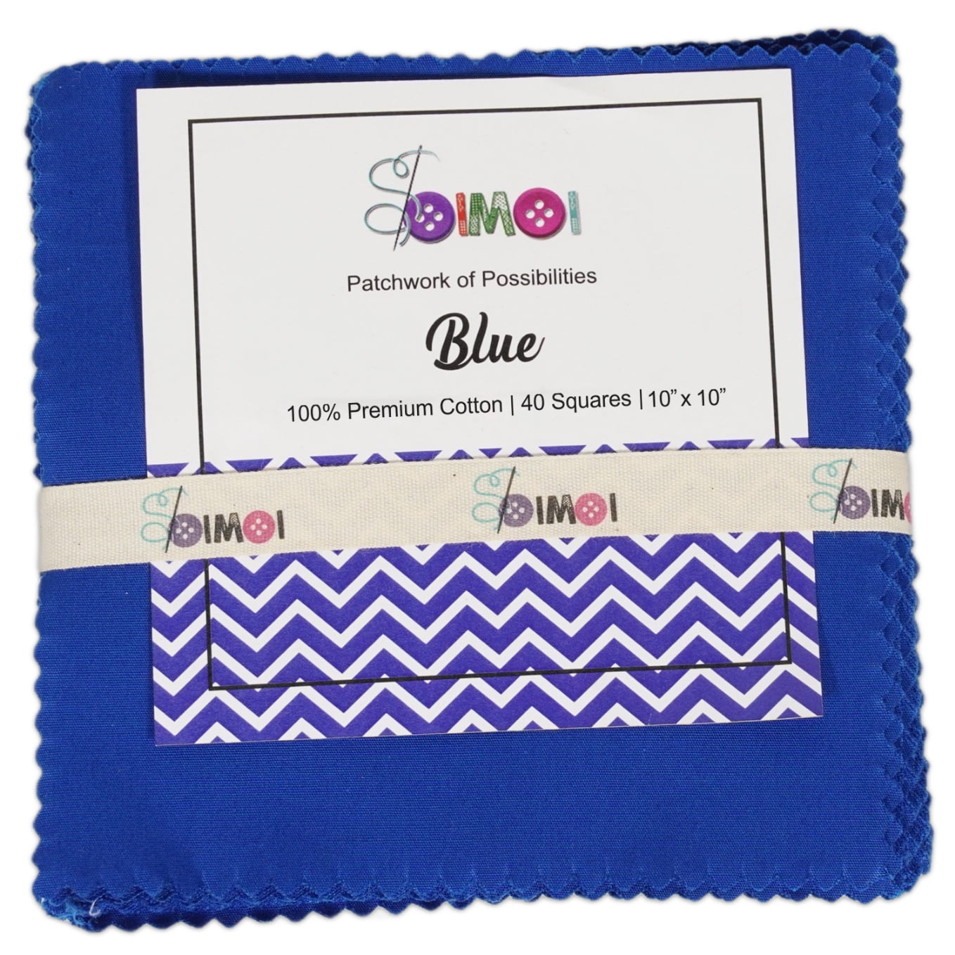 Soimoi 40 Pcs Solid Cotton Fabric Squares Bundles Charm Packs for Quilting, Fat Quarter Layer Cakes, Fabric Scraps for Crafts,Precuts Quilt Squares 10 X 10 inches, DIY Fabric Bundle - Blue