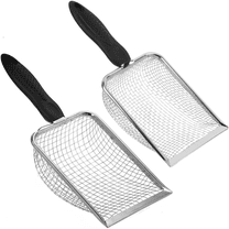 Small Mesh Stainless Steel Cat Litter Scoop Fine Mesh Metal Reptile Litter Cleaner Scooper Non-Stick Coated Metal Litter Scoop Fine Sand Litter Scooper (Hole:3.8,5mm/Fine Sand Scooper)