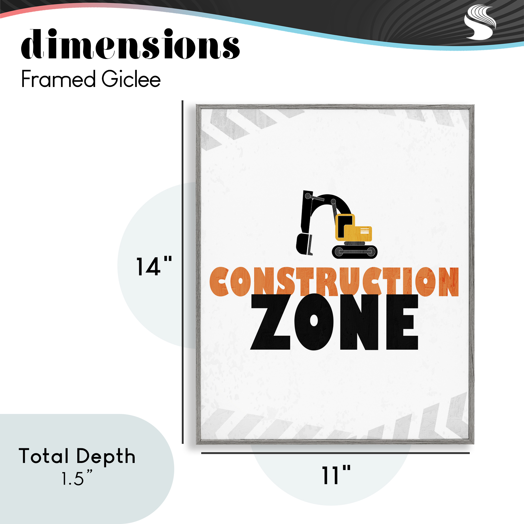 Construction Zone Minimal Gray Framed Giclee Art, design by Kim Allen
