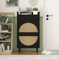 thumbnail image 2 of Hassch Rattan Shoe Storage Cabinet with 2 Flip Drawers and 1 Drawer for Entryway, Wood Slim Hidden Shoe Rack Organizer, 23.7"L x 9.45"W x 43.43"H, Black, 2 of 10