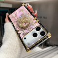 thumbnail image 6 of For iPhone 17 Pro Max Glitter Case with Kickstand, Cute Bling Diamonds Butterfly Foldable Stand Shockproof Marble Shell Aurora Floral Pattern Girl Woman Soft Cover for iPhone 17 Pro Max, Pink, 6 of 12