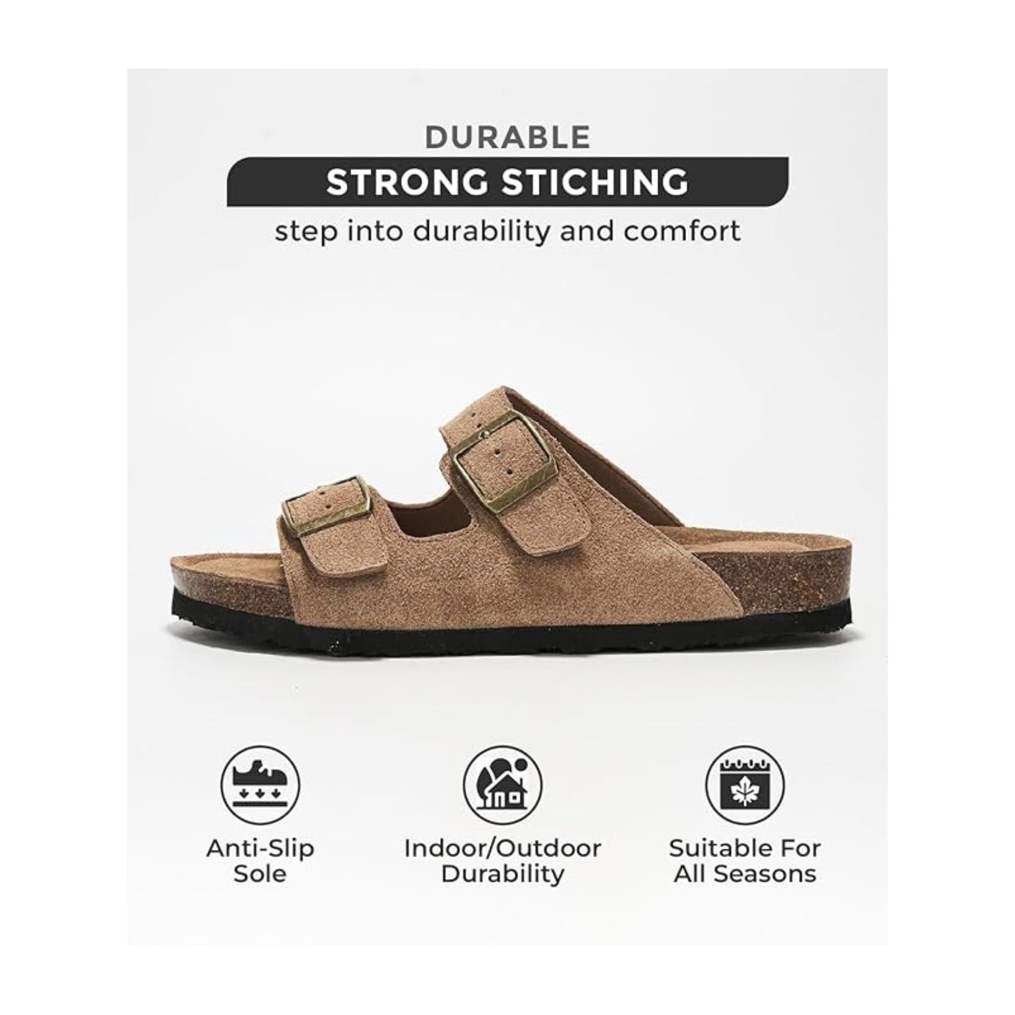 Project Cloud 100% Genuine Leather Cork Footbed Womens Sandals, Slippers for Women (Venita)
