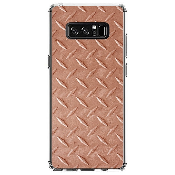 DistinctInk Clear Shockproof Hybrid Case for Samsung Galaxy Note 8 - TPU Bumper, Acrylic Back, Tempered Glass Screen Protector - Orange Diamond Plate Steel Image - Printed Diamond Plate