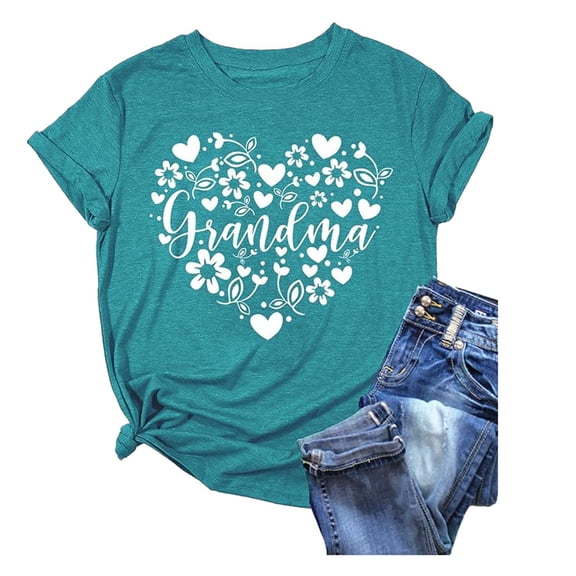 XIAONU Women's Grandma Graphic T Shirts Heart Print Tee Soft Casual Holiday Top
