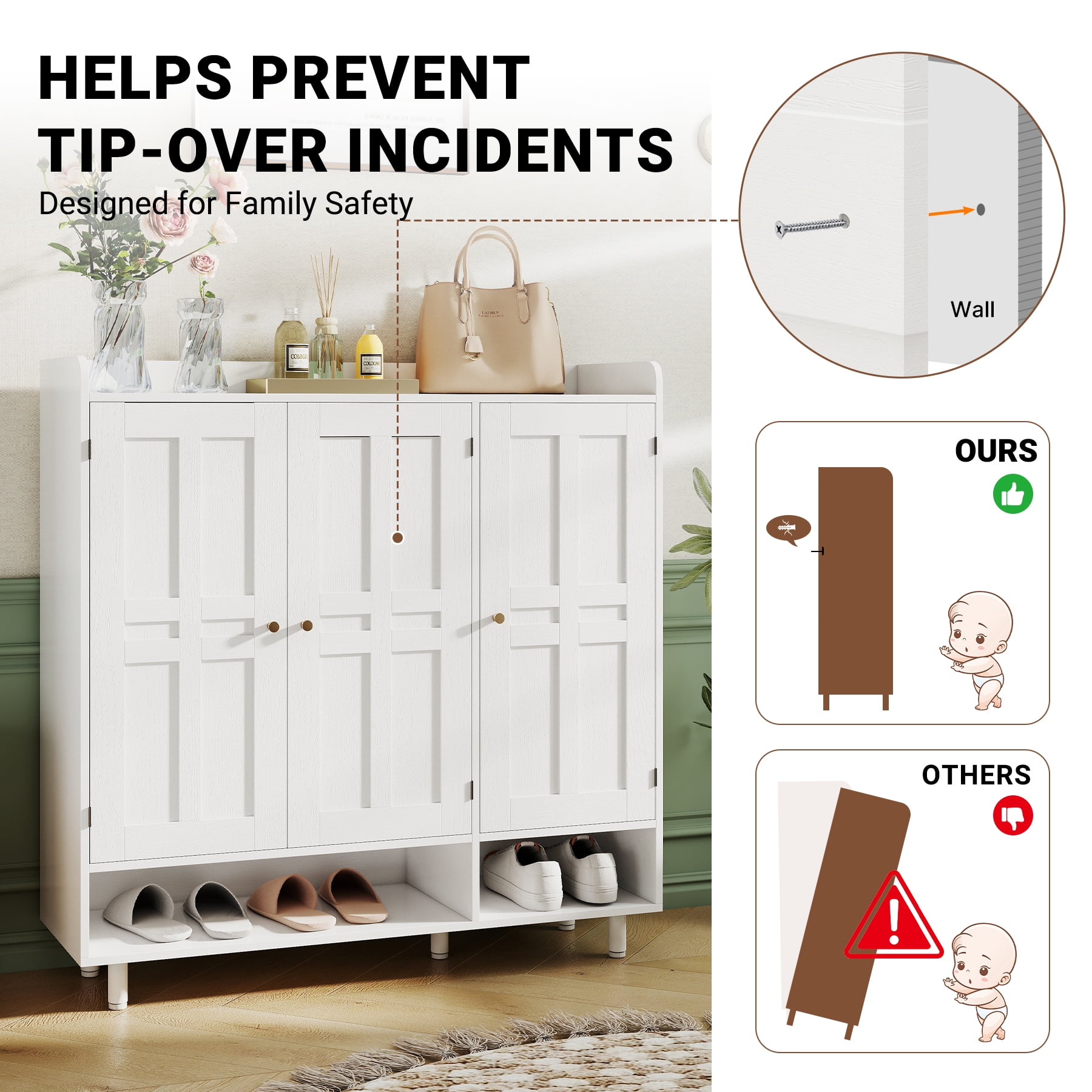 MOONMISS 6-Tiers Shoe Cabinet Rack Organizer Cabinet with Adjustable Shelves,Freestanding Cabinet Storage with Anti-Tip Fitting