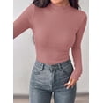 thumbnail image 4 of PRETTYGARDEN Women's Ribbed Mock Neck Long Sleeve Tops | Slim Fitted T-Shirts, Soft Stretch, Decorative Buttons, Going Out Work Casual Wear, Fall Outfits Layering Winter Clothes, 4 of 8