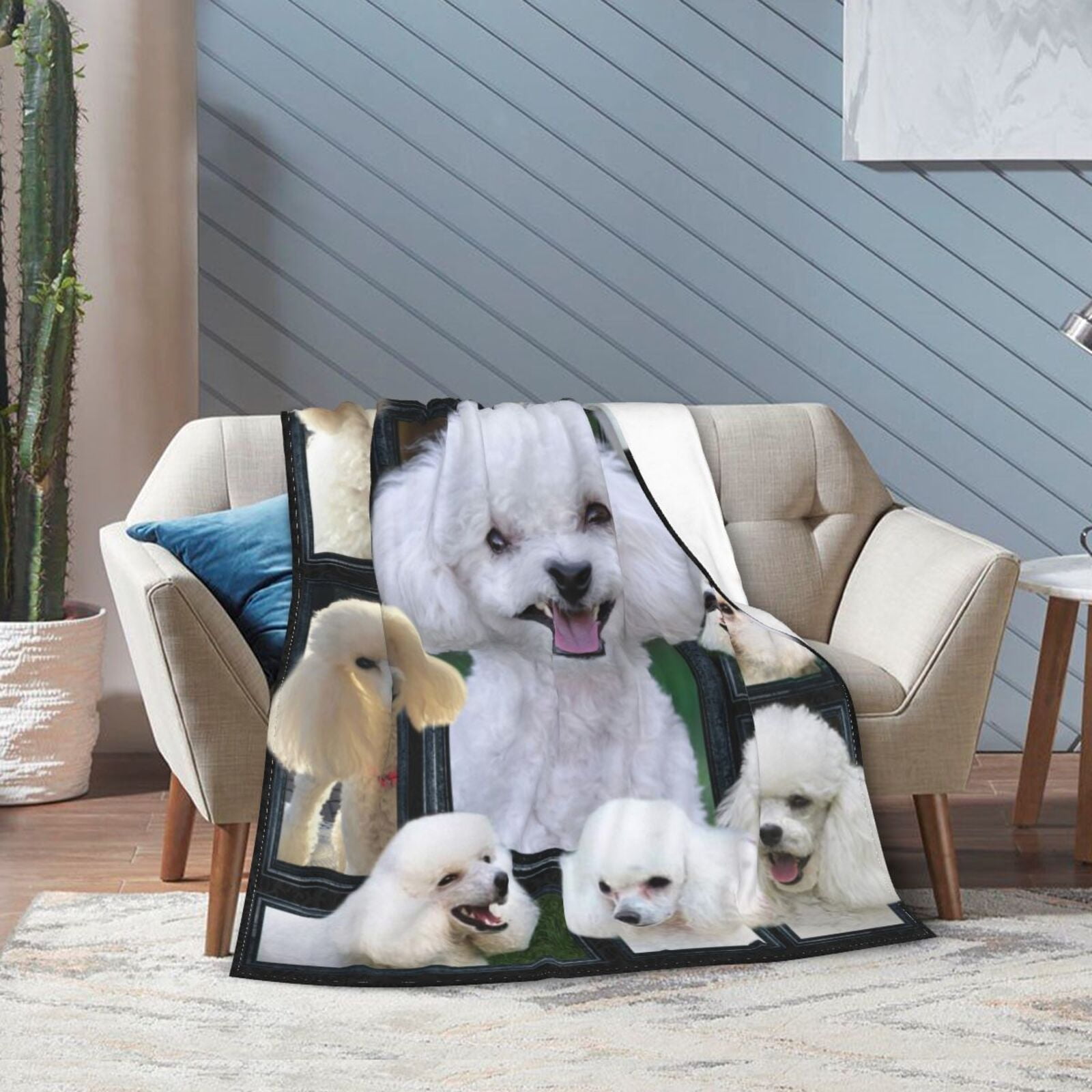 Wijzvio Poodle Dog Throw Blanket Soft Fuzzy Fleece Blanket For Couch Bed Living Room Decoration 50"X40"