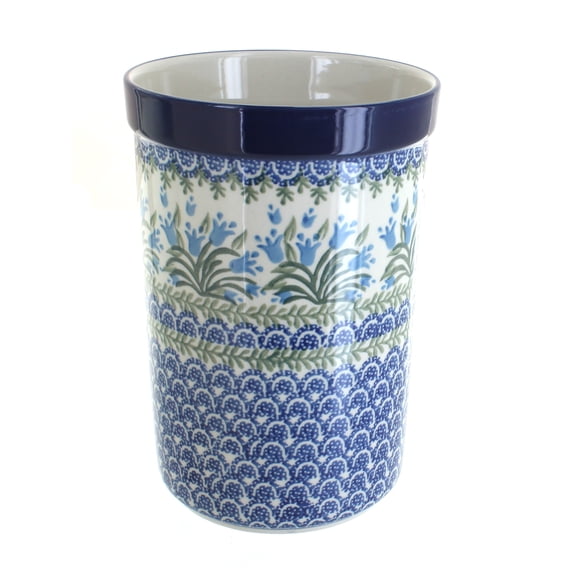 Blue Rose Polish Pottery Tulip Bouquet Utensil Jar