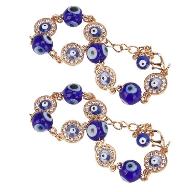 Pulsera de Ojo Azul Bling Bling Cadena de Aleación Colgante Único 2 uds.