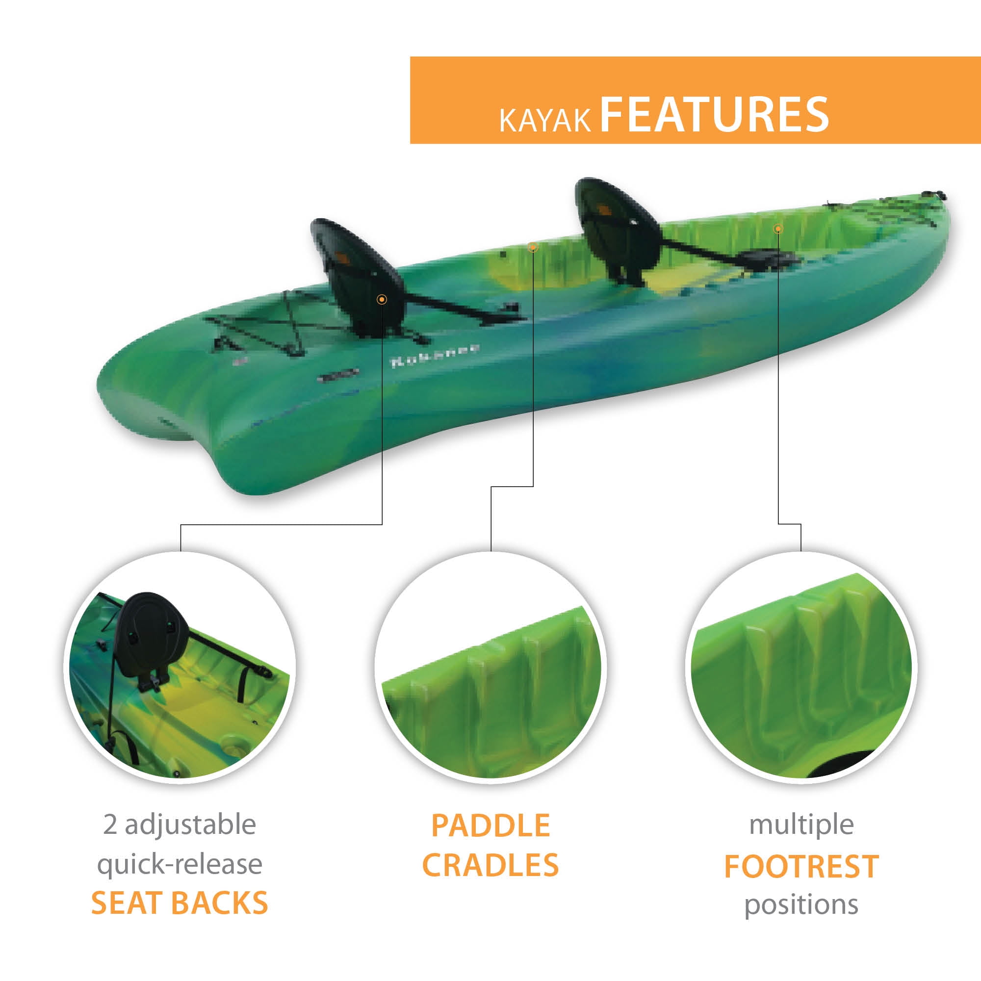 Lifetime Kokanee 10.5 ft Tandem Sit-On-Top Kayak, Lemongrass Fusion (91338)