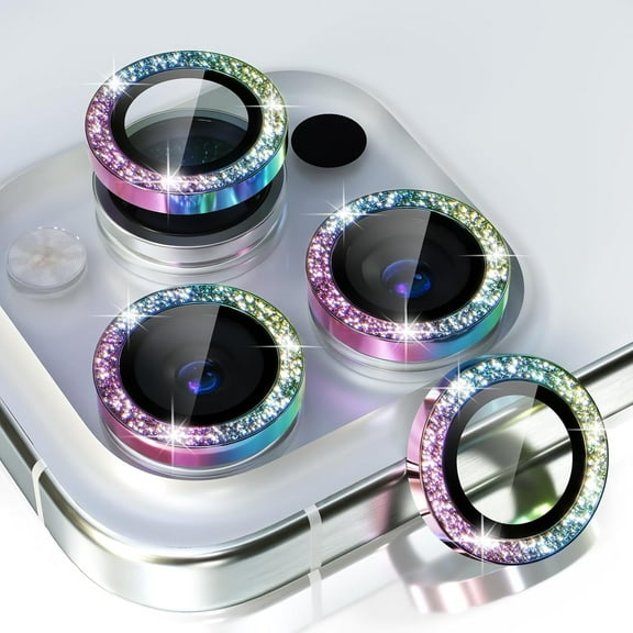 Allytechgroup Compatible for Apple iPhone 16 Pro Max Camera Lens Protector Bling, 9H Tempered Glass Camera Cover Screen Protector Metal Ring Decoration Accessories, Multicolour