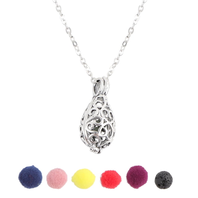GOOHOCHY 1 colgante ahuecado en forma de gota de agua con collar de pelelith. Cadena creativa para el cuello para cumpleaños con 5 bolas de algodón y una bola de pelelith.