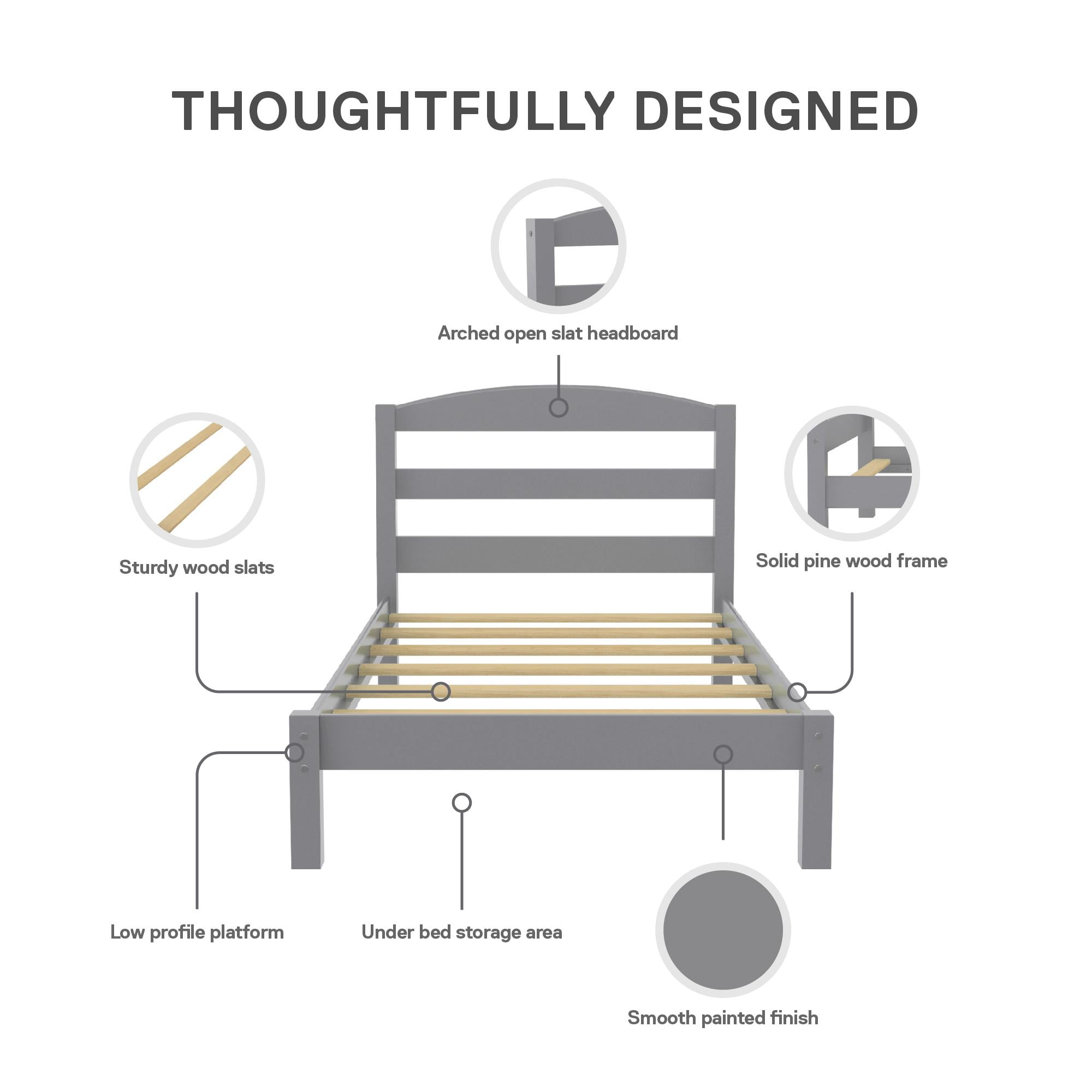 Better Homes & Gardens Leighton Kids Twin Size Bed, Wood Platform Bed Frame, Gray