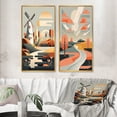 thumbnail image 1 of Designart "Graphic Retro Landscape Windmill Scene" Abstract Landscape Framed Wall Art Set Of 2 - Modern Beige Gallery Wall Frame Set For Home Decor, 1 of 6