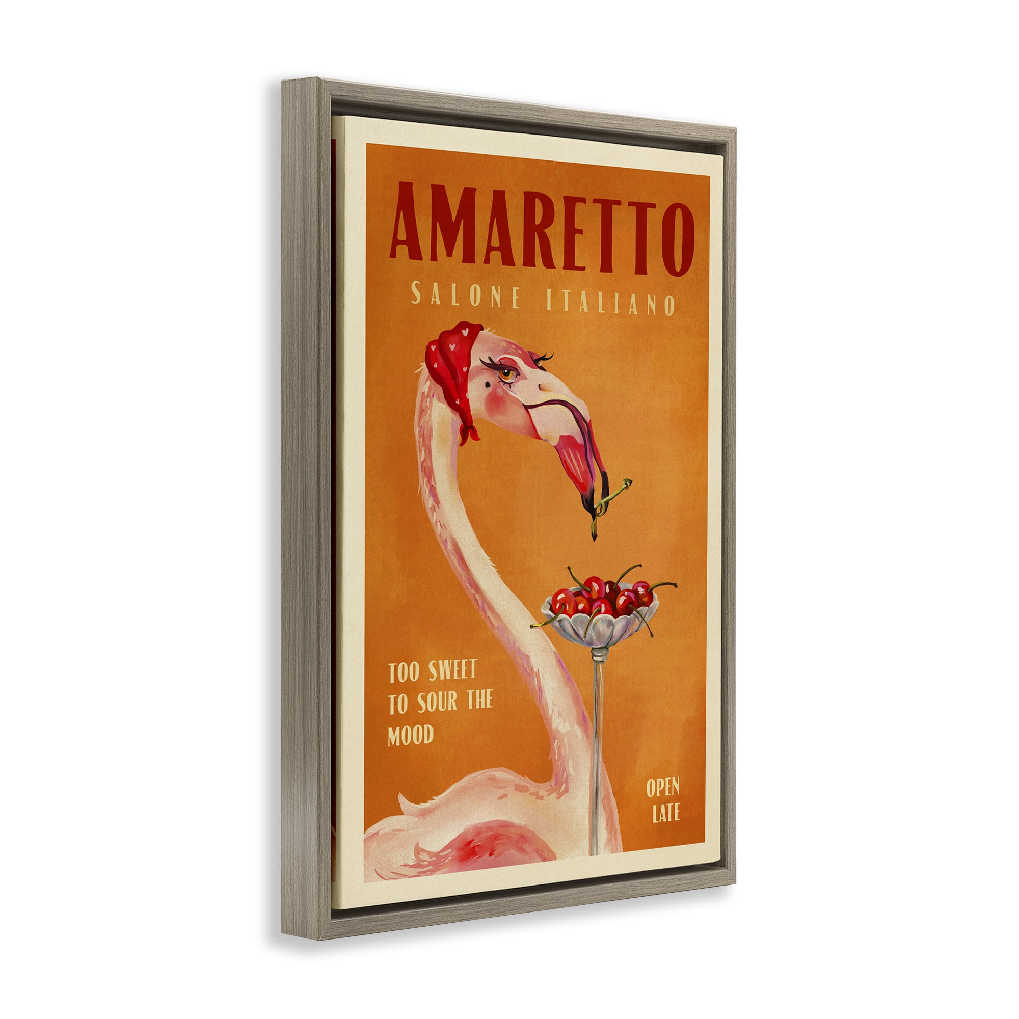 Stupell Industries Vintage Amaretto Flamingo Food & Beverage Painting Brown Floater Framed Canvas Art Print Wall Art, 17 x 25