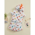 thumbnail image 3 of Suealasg Kids Boys Summer Clothes Set 6M 1T 2T 3T 4T Short Sleeve Dinosaur Print Hooded T-shirt Tops and Elastic Waist Shorts 2Pcs Beach Causal Outfits for Little Boys, 3 of 9
