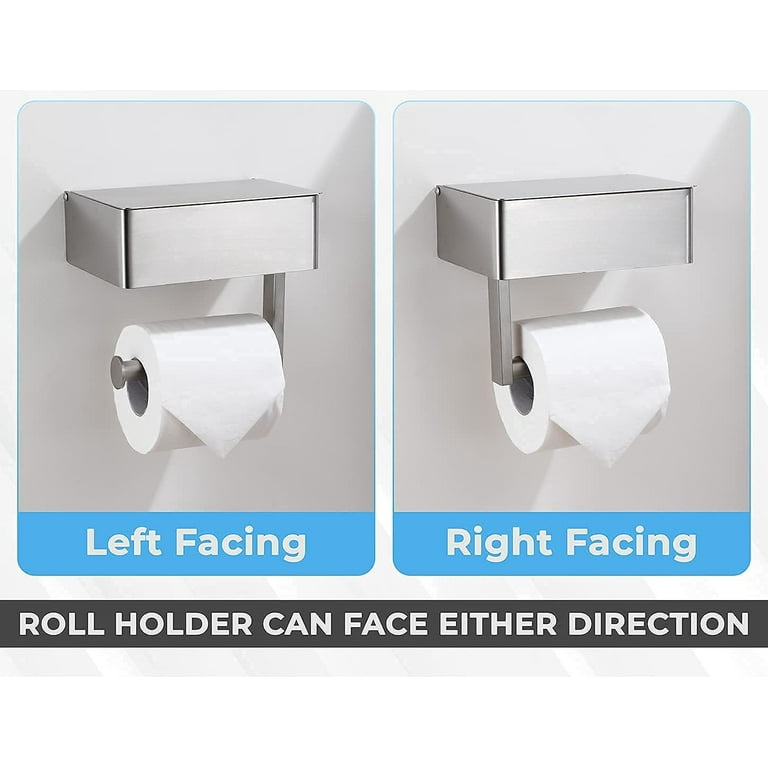 YRONG Adhesive Toilet Paper Holder with Shelf and Storage, Wall Mount  Toilet Paper Roll Holder & Flushable Wipes Dispenser Set Fits Any Bathroom,  Stainless Stee… in 2023