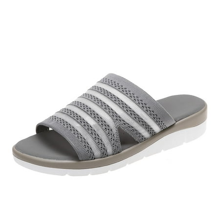 

Slippers for Women Leisure Roman Style Stripe Women S Solid Color Summer Non Slip Slip On Flat Beach Open Toe Breathable Sandals Shoes Slippers Womens Slippers Mesh Grey 40