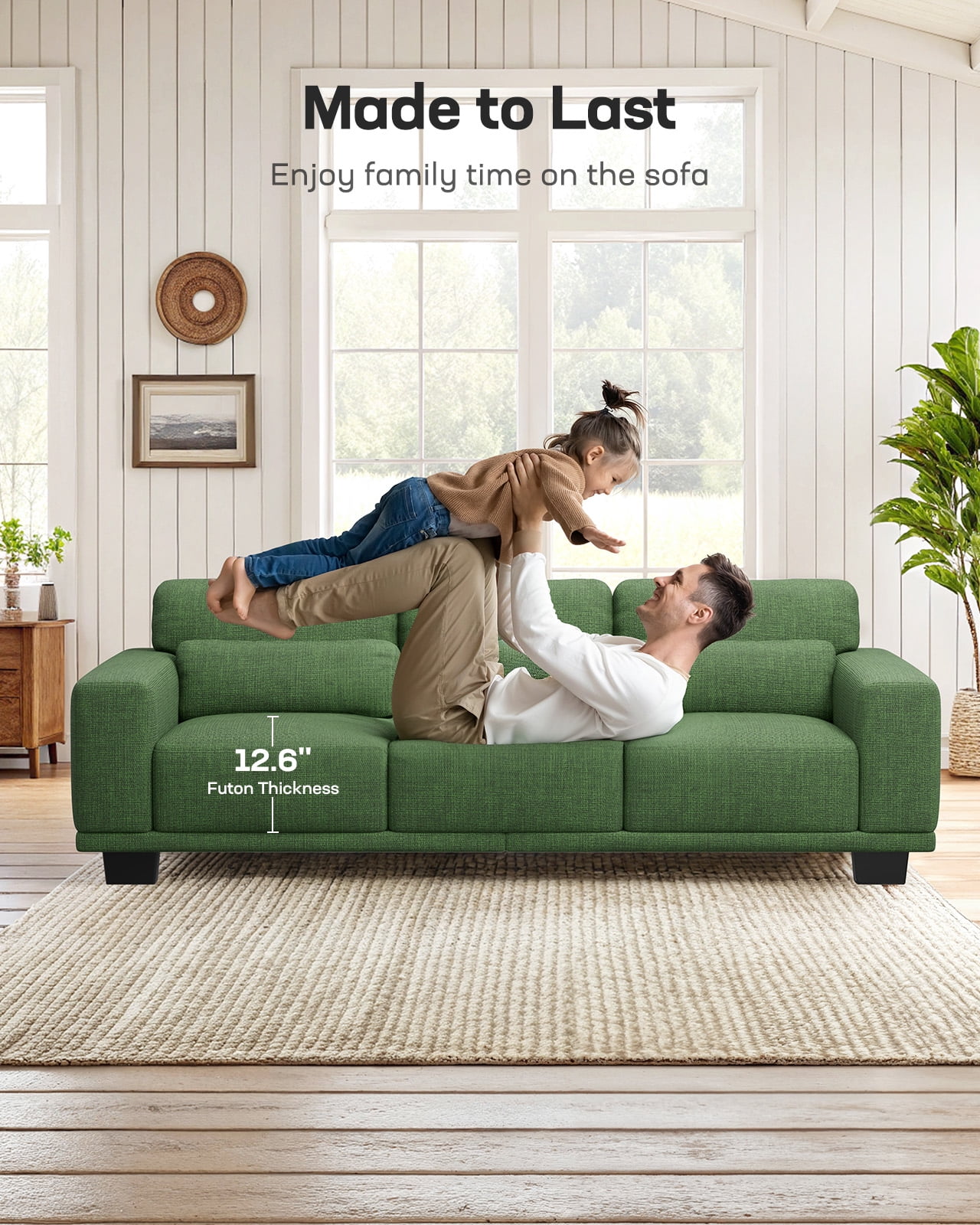 CHITOOMA 40" Oversized Accent Chair, Linen Upholstered Armchair with Washable Covers & Pillow, Wide Armrests, Deep Seat Sofa Chair for Living Room, Bedroom, or Office, Green