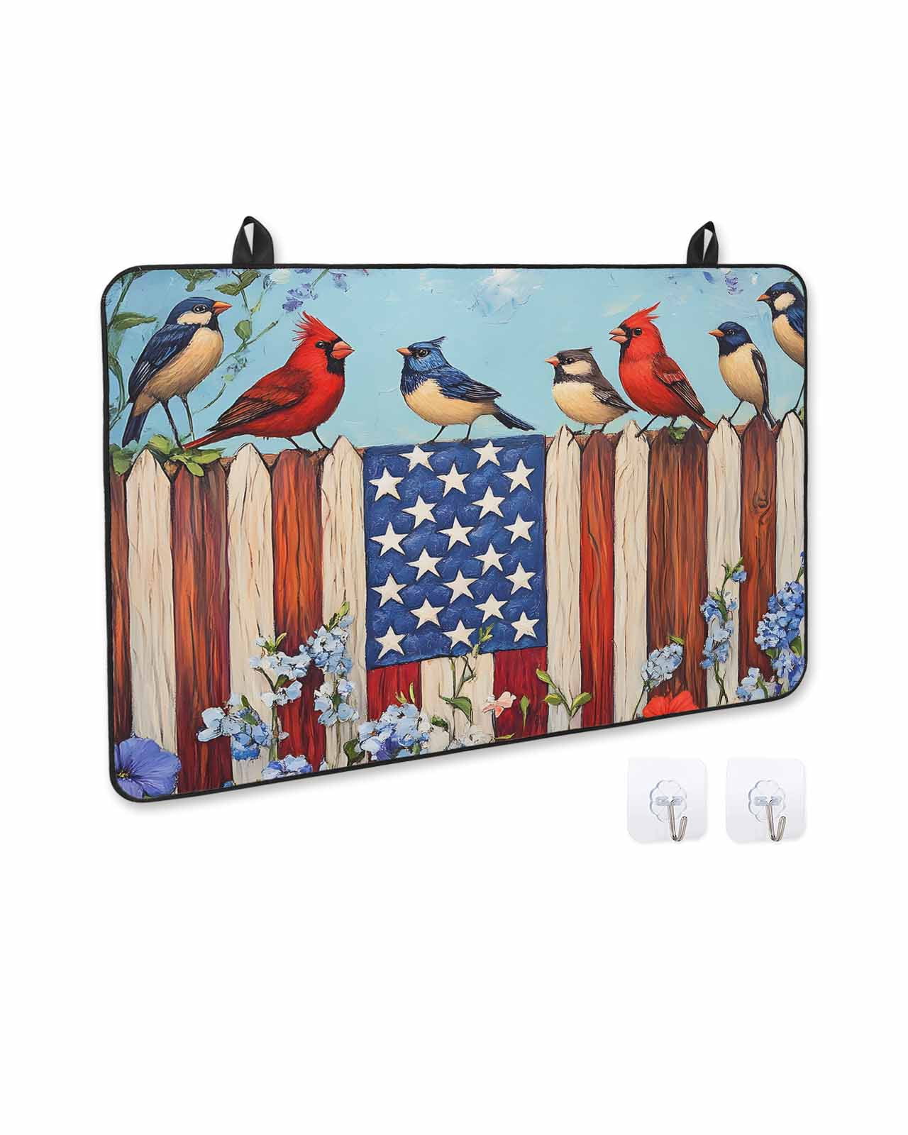 nqOlkjepod Large Induction Cooktop Protector Mat 36"x21", Independence Day Stove Top Covers for Electric Stove, 4th of July Bird USA Flag Flower Bird Stove Burner Cover Mats, Glass Top Stove Cover