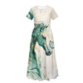 thumbnail image 5 of Uourmeti Girls Elegant Maxi Dress, Green Horse Printed Short Sleeves Dress with Pockets Summer Long Holiday Dresses, Size 13-14 Years, 5 of 7