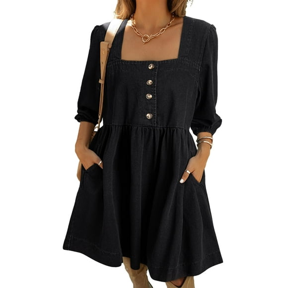 Vestido vaquero Sidefeel primavera/verano con manga 3/4 para mujer