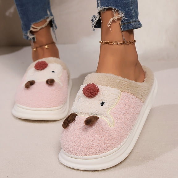 tumgatte Pantoufles en Coton Peluche pour Femmes, Nouveau Style, Hiver, Semelle Épaisse, Intérieur Maison, Bois de Cerf, Chaleur, Antidérapantes, Mode, Liquidation
