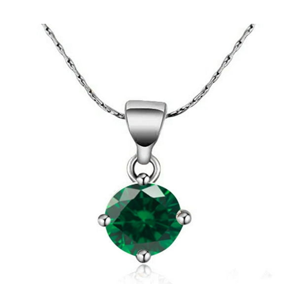 18K White Gold 2 Carat Created Emerald Round Stud Necklace Plated 18 inch by PJ Jewelry