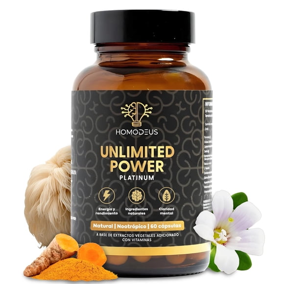 Homodeus Suplemento Alimenticio Unlimited Power Platinum Melena de León Bacopa 60 Cápsulas